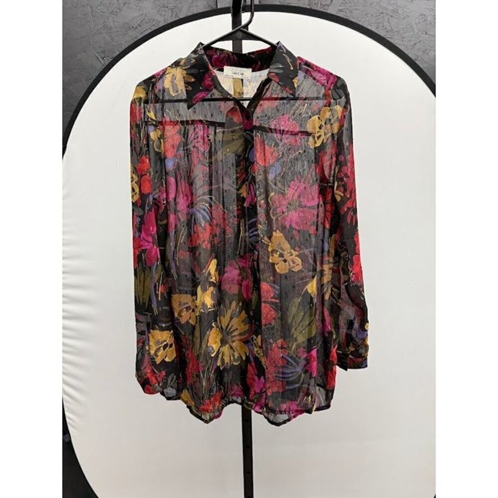 Sadie & Sage Black Floral Sheer Shirt